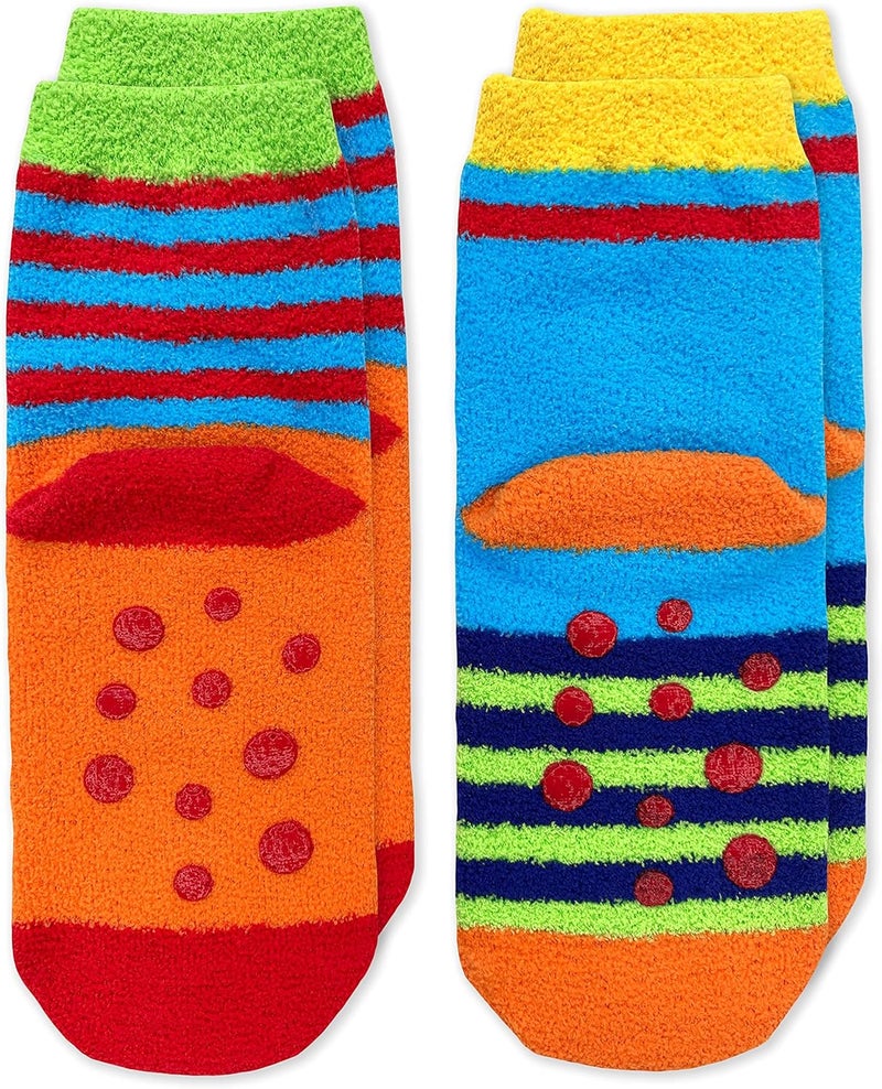 Jefferies Socks Boys Fuzzy Dinosaur Shark Monster Non Skid Slipper Socks 4 Pack - Image 4